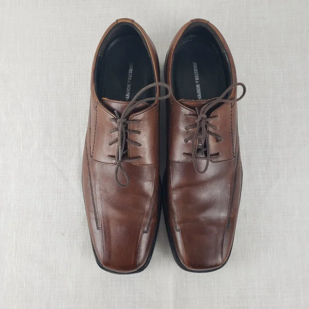 Johnston & Murphy Mens 13 Brown Leather Bicycle Toe Derby Lace Up Dress Shoes